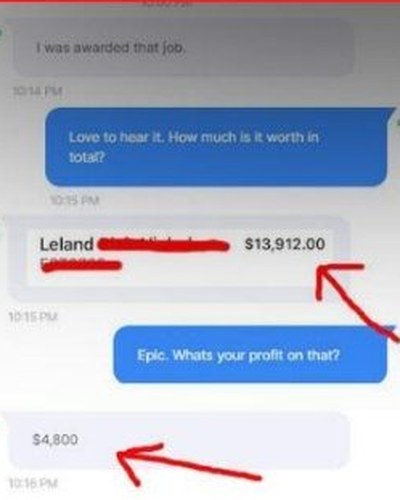 Contractor text: awarded a $13,912 job