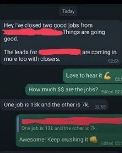 Contractor text: one job is 13k and the other is 7k