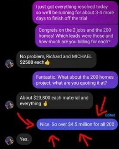 Contractor text: a 200-home project over $4.5 million