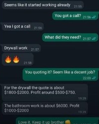 Contractor text: drywall and a $6,000 bathroom job